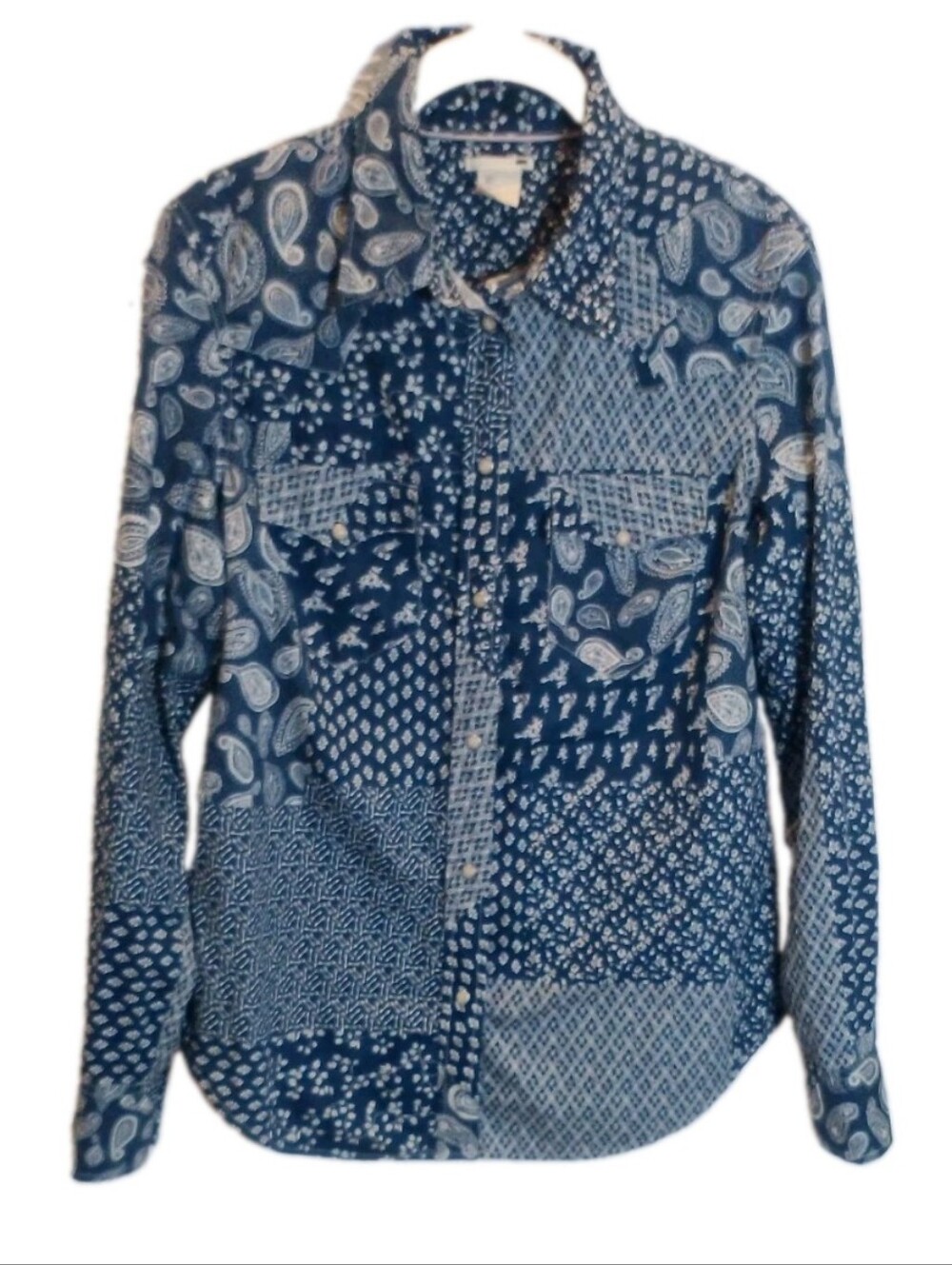 Levi’s Bandana Patchwork Pearl Snap Western Shirt L Paisley